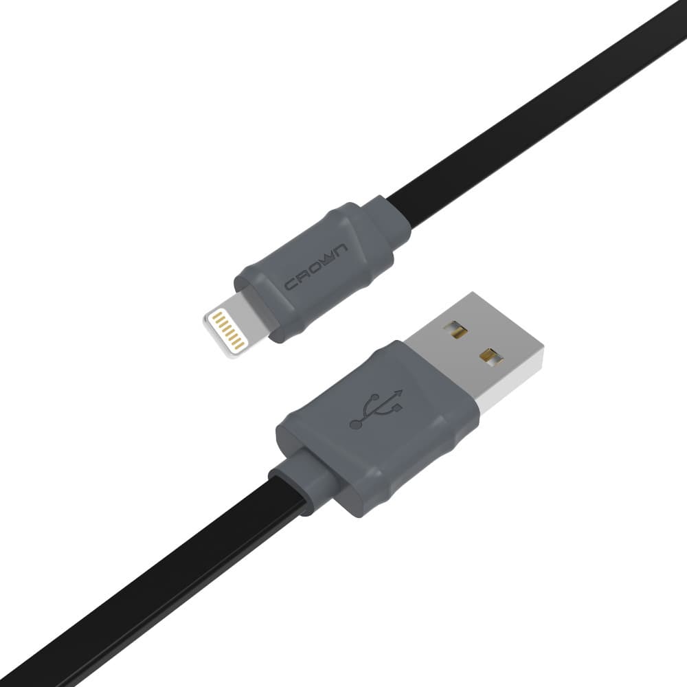 Crown Cavo USB Lightning Dati e Ricarica 1MT 2A Black Cavo Piatto CMCU-006L