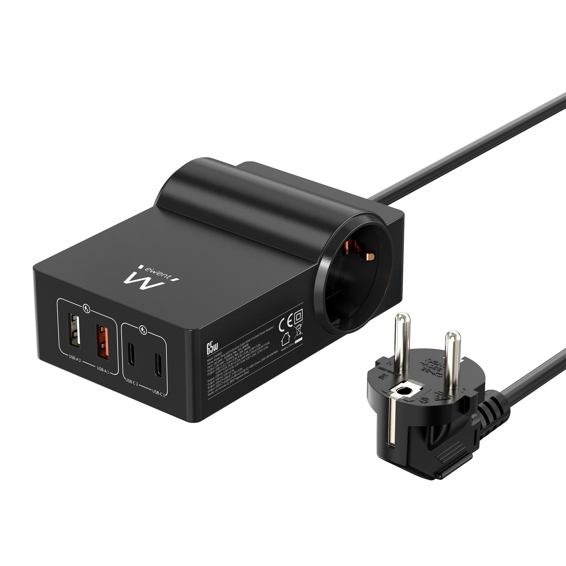 Ewent Multipresa da Scrivania 2 Prese SCHUKO+2 Porte TYPE-C+2 USB 65W EW3992