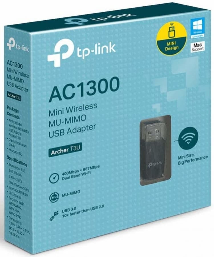 TP-Link Scheda di Rete USB 400MBPS Wireless Dual-Band AC1300 Archer T3U