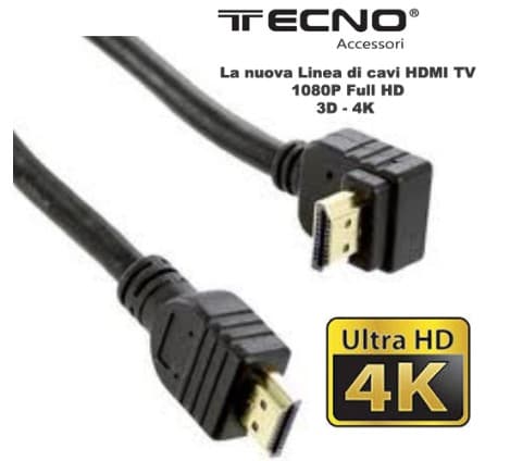 Tecno Cavo HDMI/HDMI 19p M/M 1,8 MT 1,4BV 1 Terminale Curvo 90°