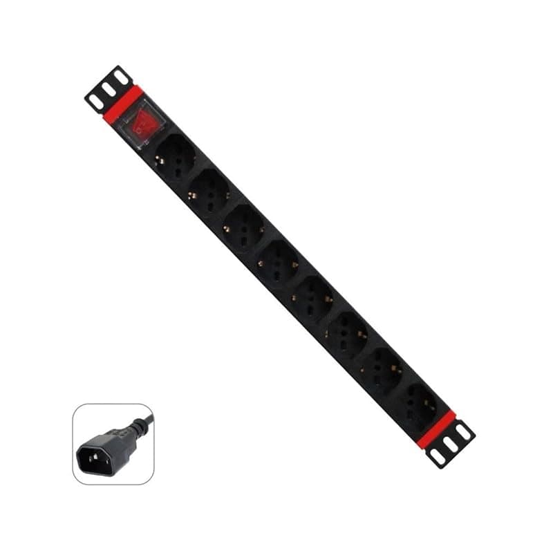 WP Rack WPN-PDU-C01-08 Multipresa Ciabatta Elettrica Rack 19" con 8 Prese Universali Ita 10/16A e Schuko, Cavo da 2 Mt. con Spina C14 VDE con Attacco per UPS, 250V/3500W, Nero