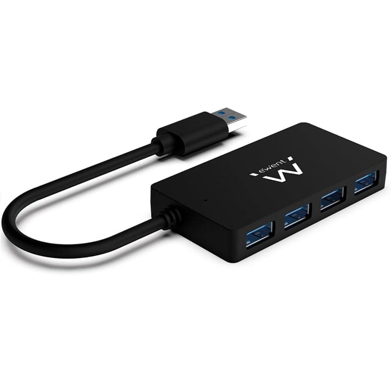 Ewent EW1136 Hub USB 3.0 4 Porte per la Trasmissione di Dati, Hub USB Multiporta sottile con connettore DC per Alimentazione esterna, Velocità di trasferimetno 5 Gbps