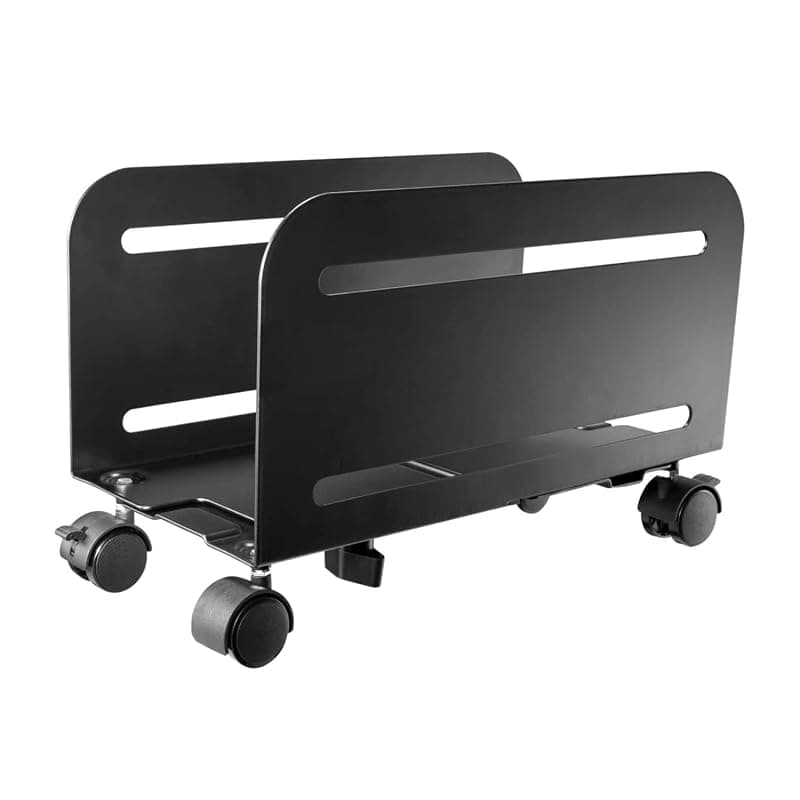 Ewent EW1291 Supporto PC Desktop in Acciaio con 4 Ruote, Larghezza Regolabile 10,9–20,9 cm, 2 Ruote Bloccabili, Portata 10 kg, Nero