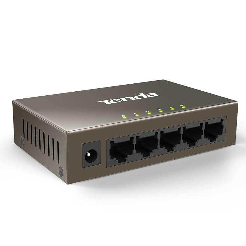 Tenda Switch TEF1005D Fast Ethernet 5 Porte 10/100Mbps con i Fori per Appendere a Parete, Plug And Play, Struttura in Acciaio, Protezione dai Fulmini, Grigio