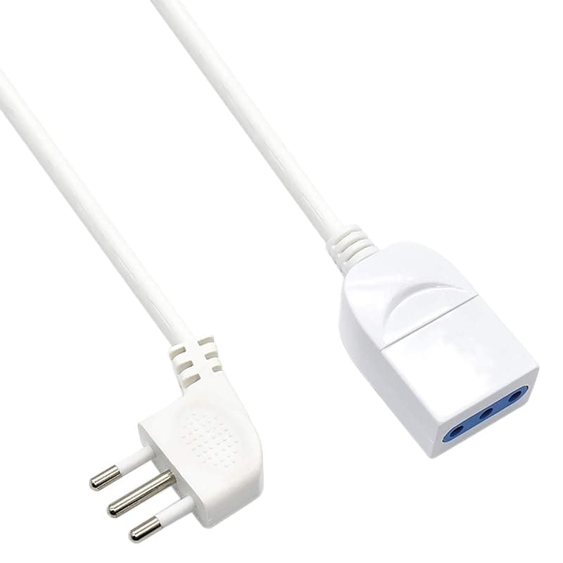 Ewent EW3802 - Prolunga elettrica 5mt, spina Italiana 10A 90° salvaspazio, presa italiana 10A, cavo H05VV-F 3x0,75mm2, presa con protezione bambini, Bianco