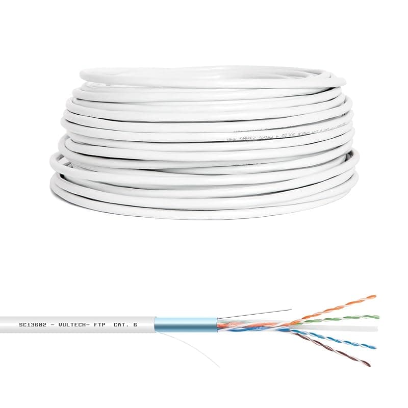 VulTech SC13602-100 Bobina Matassa Lan Categoria 6 FTP 100 Metri 23AWG Ethernet cavo rete impianti alta velocità 1Gbps 100m Cat6, 100 Ohm, 10/100/1000 Mbps