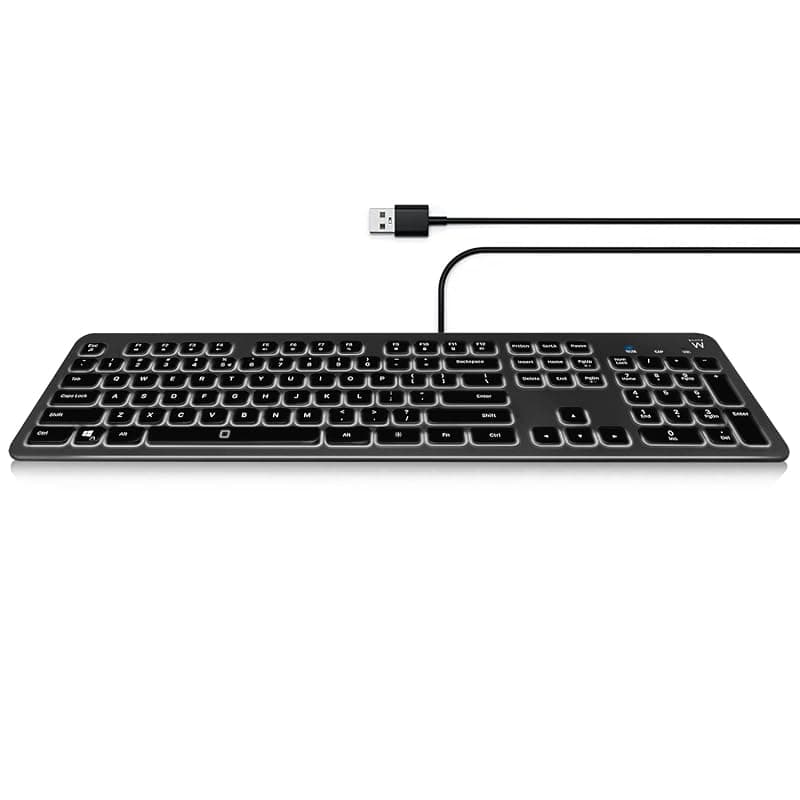 Ewent Tastiera retroilluminata a LED EW3268, cablata USB, dimensioni standard, caratteri grandi, layout QWERTY italiano, nero/grigio