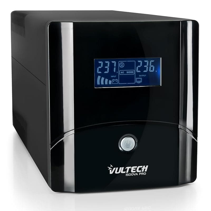 VulTech UPS1500VA-PRO Gruppo di continuità UPS Serie PRO 1500VA 800Watt, Display LCD, 2x Bipasso/Schuko + 1x IEC13 + RJ11 + USB, Funzione Overload, AVR, sbalzi di tensione per Pc