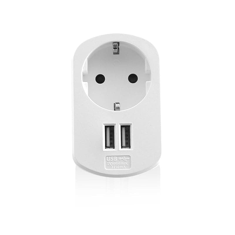 Ewent Adattatore Compatto con Presa Schuko + 2 USB EW1211