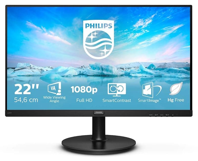Philips 220V8 Monitor 22" LED con Pannello VA, Full HD, 1920 x 1080, 4 ms, DVI, VGA, Attacco VESA, Nero