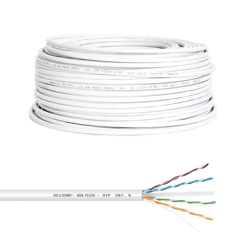 VulTech SC13502-100 Bobina Matassa Lan Categoria 6 UTP 100 Metri 23AWG Ethernet cavo rete impianti alta velocità 1Gbps 100m Cat6, 100 Ohm, 250Mhz, 10/100/1000 Mbps