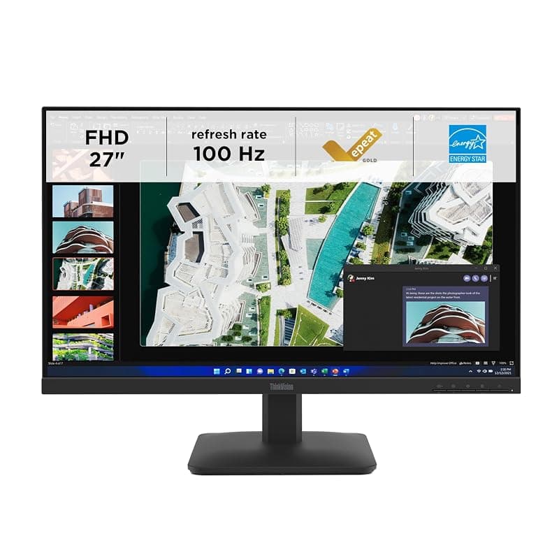 Lenovo ThinkVision S27-4e, monitor professionale 27" Full HD, pannello IPS ad alta fedeltà cromatica, frequenza 100Hz e protezione visiva avanzata – Nero