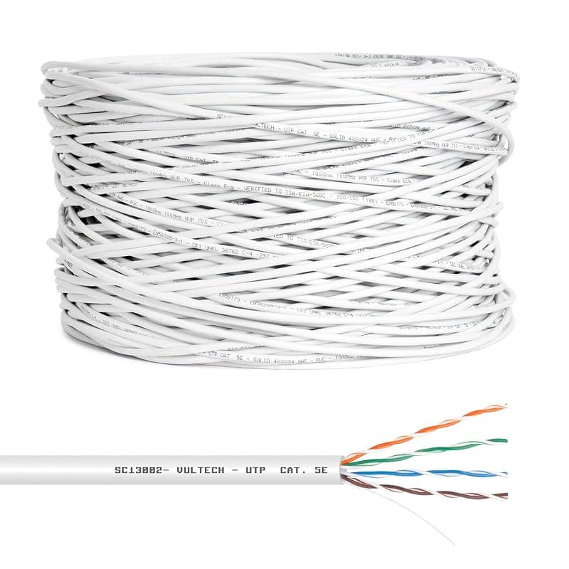 VulTech SC13002-305 Bobina Matassa Lan Categoria 5e UTP 305 Metri 24AWG Ethernet cavo rete impianti alta velocità 1Gbps 305m Cat5e, 100 Ohm, 100Mhz, 10/100/1000 Mbps