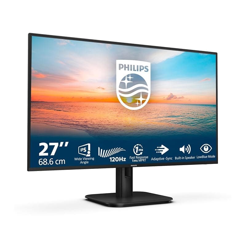 PHILIPS Monitor 27E1N1200A 27 pollici 1920x1080, FHD, 120Hz, IPS Panel, 4ms GtG, Speakers, (HDMI1x 1.4 DP 1x 1.2) Nero