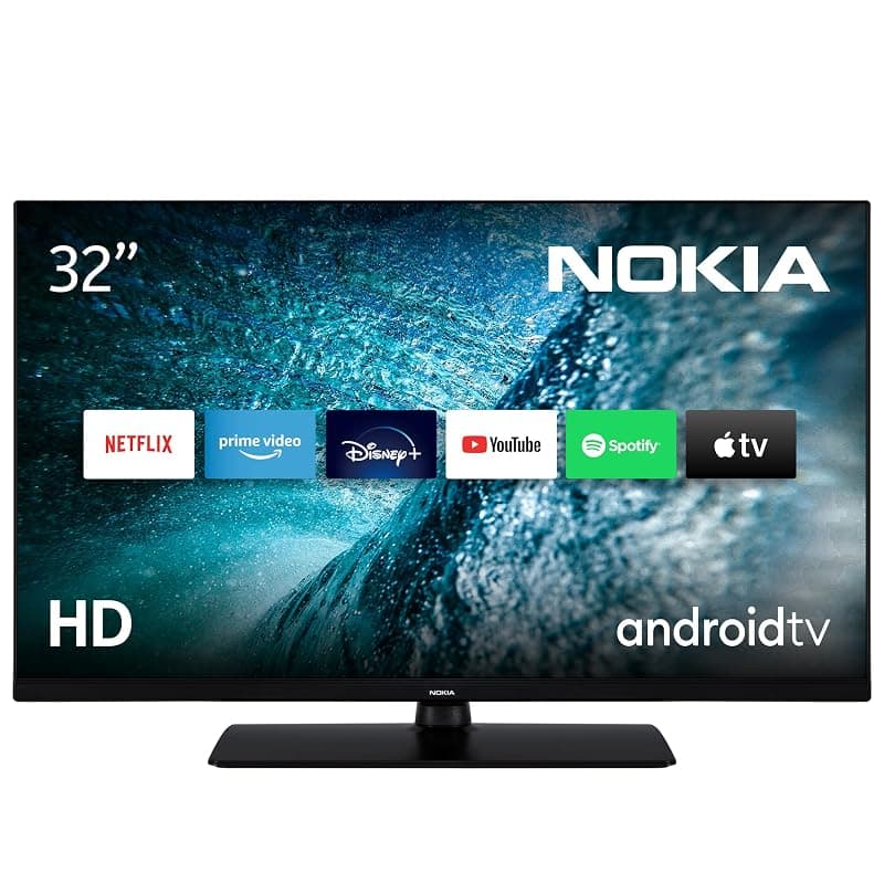 Nokia 32 Pollici (80 cm) HD Televisori Smart Android TV (Netflix, Prime Video, Disney+), Controllo Vocale Google Assistant, HDR10, triplo sintonizzatore (DVB-C/S2/T2), HNE32GV210